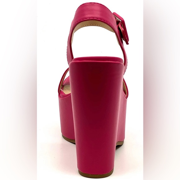 Square Toe Ankle strap Fuchsia chunky wedge platform Sandal - Picture 8 of 8
